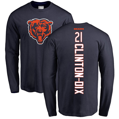Chicago Bears Men Navy Blue Ha Ha Clinton-Dix Backer NFL Football #21 Long Sleeve T Shirt->nfl t-shirts->Sports Accessory